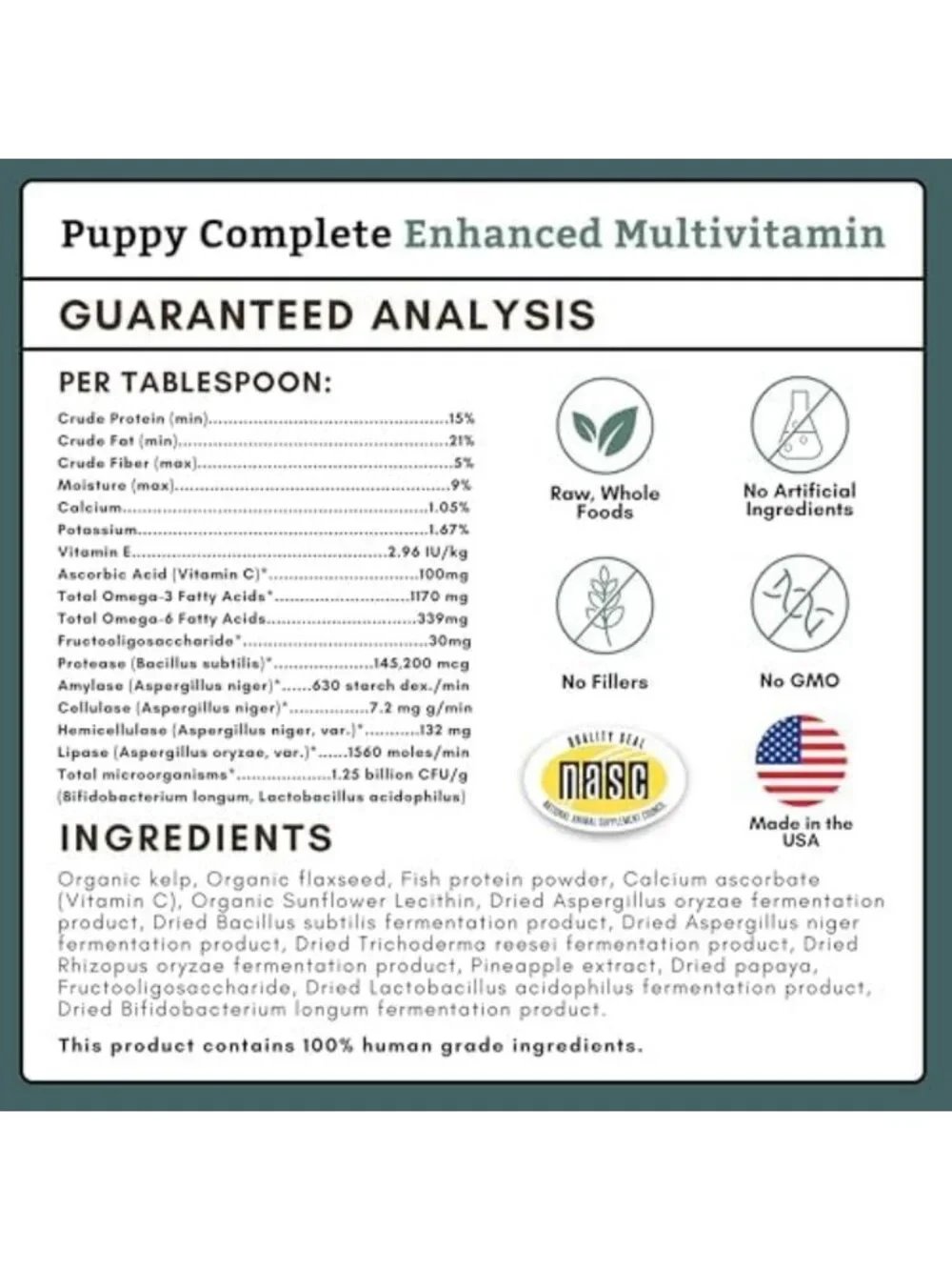 Organic Puppy Vitamins - 1 lb, 45 Scoops, Natural Health Boost for Dogs